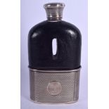 A VICTORIAN SILVER MOUNTED LEATHER HIP FLASK by Thomas Johnson. London 1871. 16 cm high.