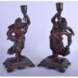 A FINE PAIR OF 19TH CENTURY JAPANESE MEIJI PERIOD BRONZE SAMURAI in the manner of Miyao Eisuke, mode