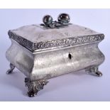 AN UNUSUAL 19TH CENTURY CONTINENTAL SILVER BOX decorated with chinoiserie scenes. 18.7 oz. 15 cm x 1