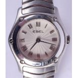 AN EBEL STAINLESS STEEL WRISTWATCH. 2.5 cm wide.