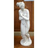 A 19TH CENTURY CARVED MARBLE FIGURE OF A FEMALE modelled nude. 70 cm x 20 cm.