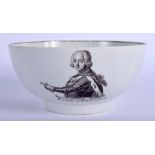 Worcester bowl printed with the King of Prussia, signed RH Worcester with anchor rebus. 15 cm wide.