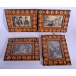A SET OF EARLY 20TH CENTURY JAPANESE MEIJI PERIOD PHOTOGRAPHS one with parquetry frames. Overall 18