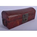 AN EARLY 20TH CENTURY CHINESE RED LACQUER DOCUMENT BOX with brass mounts. 30 cm x 11 cm.