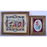 TWO EARLY 20TH CENTURY INDIAN PAINTED IVORY PANELS within micro mosaic frames. Largest 33 cm x 29 cm