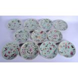 A SET OF ELEVEN 19TH CENTURY CHINESE CANTON FAMILLE ROSE DISHES Qing, enamelled with birds and folia