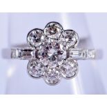 A FINE 18CT WHITE GOLD DIAMOND DAISY CLUSTER RING of approx 1.1 cts. 5.7 grams. Q.