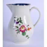 Worcester sparrowbeak jug painted flowers under a brown line border, the interior with underglaze bl