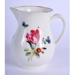 Derby rare sparrow beak jug painted with flowers under a brown line border. NB. Few sparrow beak sty