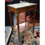 A FINE 19TH CENTURY FRENCH ORMOLU MOUNTED MARBLE TOP TABLE in the manner of Linke or Sormani. 74 cm
