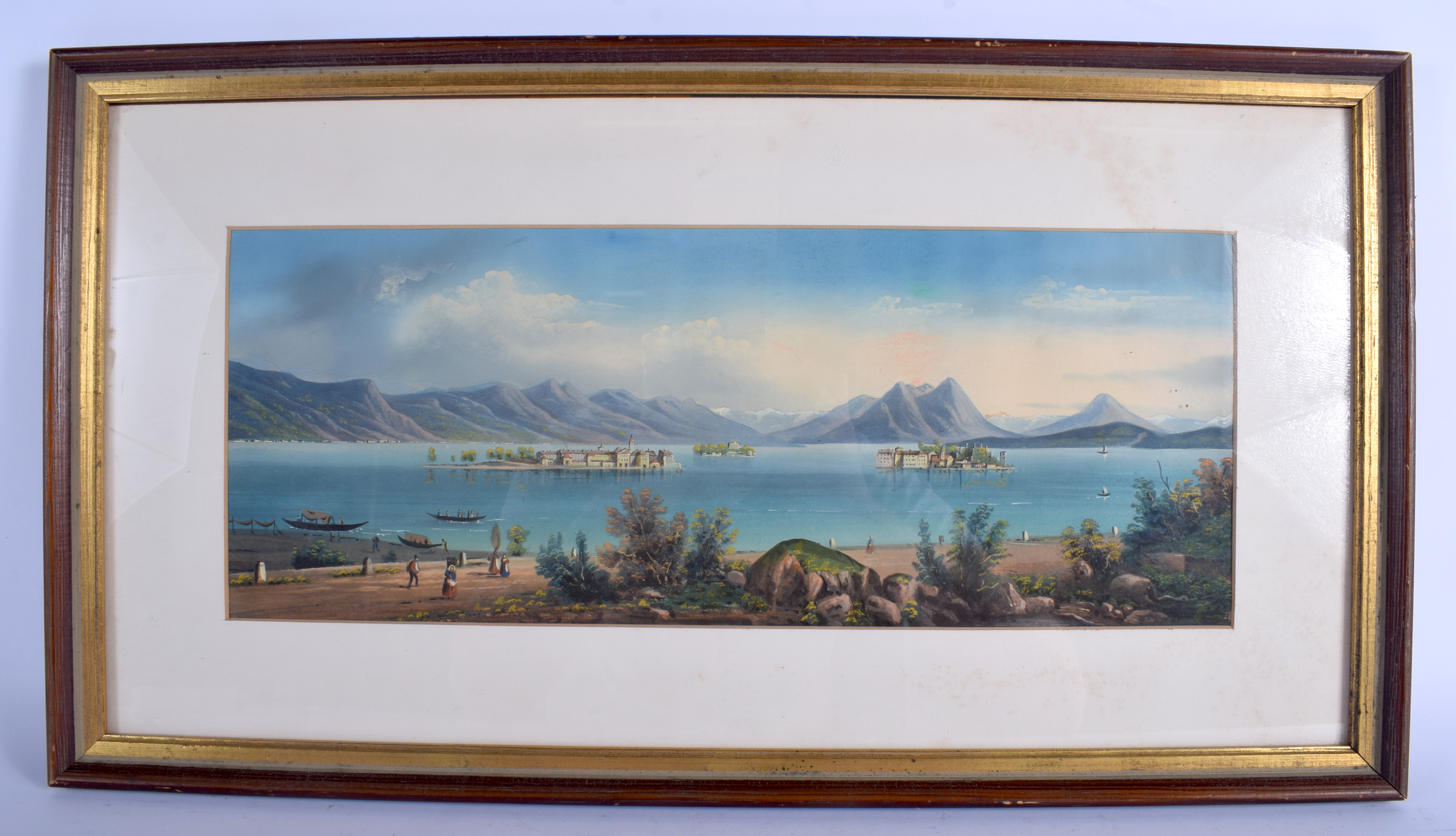 Italian School (19th Century) Gouache, Coastal scene. Image 47 cm x 19 cm.