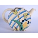 A RARE ART DECO CLARIC CLIFF POTTERY TEAPOT AND COVER decorated with enamelled foliage. 20 cm x 14 c