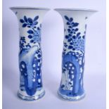 A PAIR OF 17TH/18TH CENTURY CHINESE BLUE AND WHITE GU SHAPED VASES Kangxi/Yongzheng, painted with bi