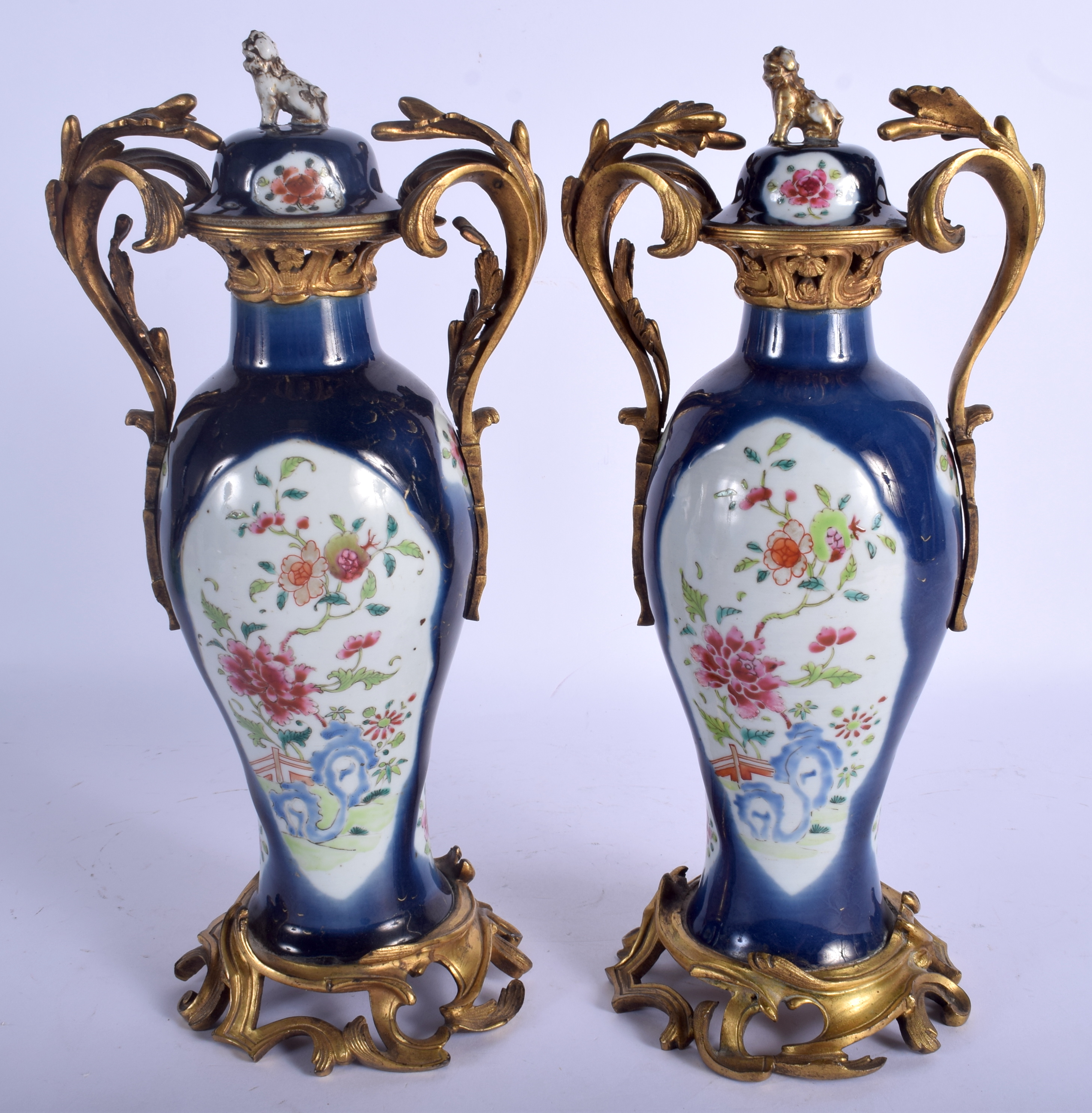 A LARGE PAIR OF 18TH CENTURY CHINESE EXPORT VASES Yongzheng/Qianlong, painted with fenced gardens, m - Image 2 of 4