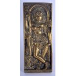 AN 18TH/19TH CENTURY INDIAN RECTANGULAR BRONZE PLAQUE depicting a buddhistic deity amongst vines. 18