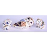 Royal Crown Derby imari paperweight of Owl, Hamster and Vole. 12.5 cm wide.
