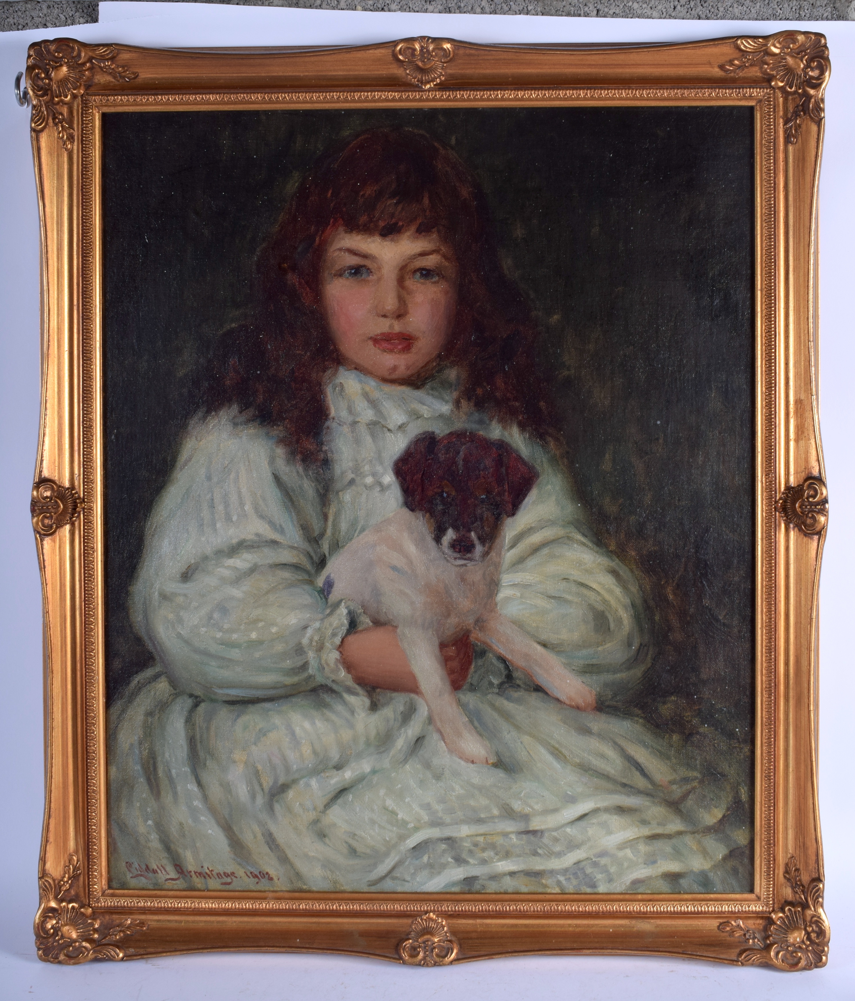 Edward Liddall Armitage (1887-1967) Oil on board, Girl and dog. 58 cm x 51 cm.