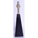 AN EGYPTIAN FAIENCE GLAZED USHABTI possibly Antiquity, upon a later stand. Ushabti 8.5 cm high.