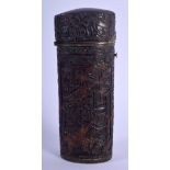 A MID 19TH CENTURY CHINESE CANTON CARVED ETUI Qing, decorated with figures within land