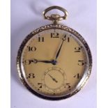 AN ANTIQUE 14CT GOLD AND ENAMEL POCKET WATCH decorated with foliage. 58.7 grams overall. 4.25 cm wid