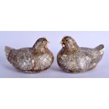 A LARGE PAIR OF 19TH CENTURY CHINESE CARVED MOTHER OF PEARL BOXES AND COVERS in the form of chickens