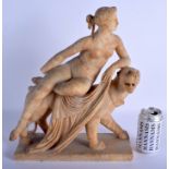 A 19TH CENTURY EUROPEAN GRAND TOUR CARVED ALABASTER FIGURE depicting Adriana on the panther, after J