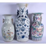 THREE LARGE 19TH CENTURY CHINESE VASES Qing. Largest 56 cm high. (3)