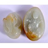 TWO CHINESE CARVED JADE PEBBLES 20th Century. Largest 4.5 cm x 3 cm. (2)