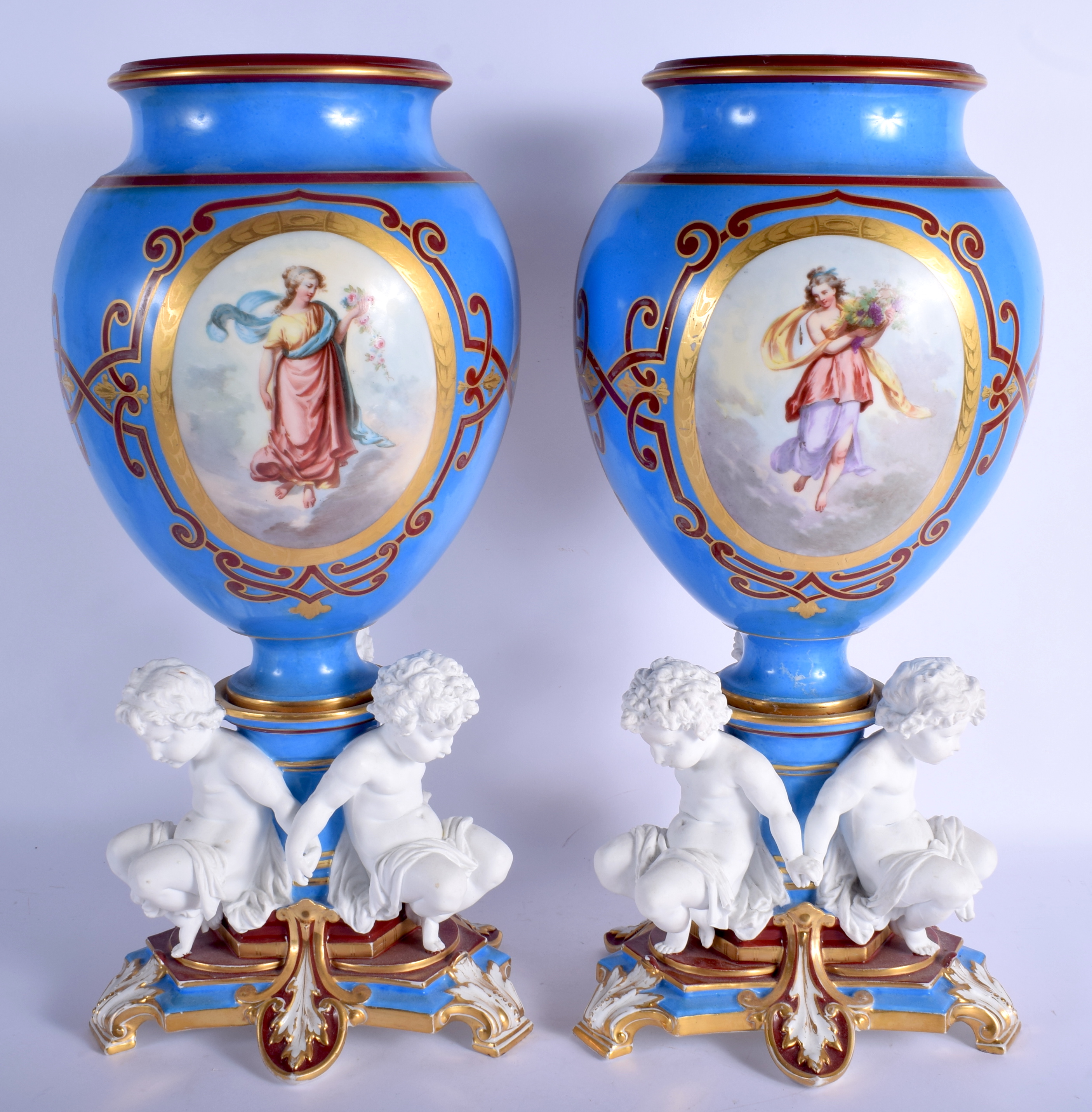 A SUPERB LARGE PAIR OF 19TH CENTURY PARIS PORCELAIN VASES painted with classical scenes, supported b - Image 2 of 20