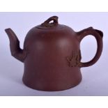 A CHINESE YIXING POTTERY TEAPOT AND COVER Late Qing/Republic, overlaid with foliage. 18 cm wide.
