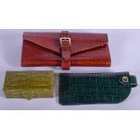 AN ASPREYS LEATHER JEWELLERY WALLET together with a glass case & box. (3)