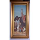 English School (19th Century) J B Chadwick, Arabic street scene, oil. Image 60 cm x 22 cm.