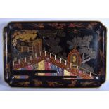 A LARGE 19TH CENTURY JAPANESE MEIJI PERIOD HIROMAKE LACQUERED TRAY decorated with a carriage and bir