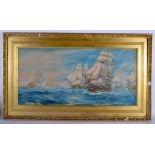 G C Kent (19th Century) Boat at sea, Watercolour. Image 77 cm x 36 cm.