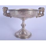 A 19TH CENTURY RUSSIAN TWIN HANDLED SILVER COMPORT decorated with foliage. 8 oz. 13 cm x 13 cm.