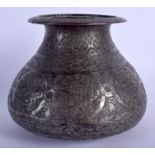 AN 18TH/19TH CENTURY INDIAN COPPER TINTED VASE with islamic calligraphy. 15 cm wide.