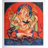 Mughal School (20th Century) Gouache, Lord Ganesha. Image 21 cm square.