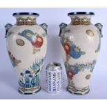 A RARE LARGE PAIR OF 19TH CENTURY JAPANESE MEIJI PERIOD SATSUMA VASES possibly Imperial, enamelled w