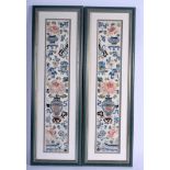 A PAIR OF EARLY 20TH CENTURY CHINESE SILKWORK SLEEVES Late Qing. Silk 47 cm x 8.5 cm.