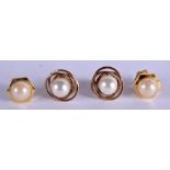 TWO PAIRS OF GOLD AND PEARL EARRINGS. (4)