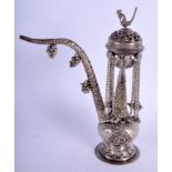 A 19TH CENTURY INDIAN SILVER PIPE decorated with foliage and birds. 11.5 oz. 22 cm high.