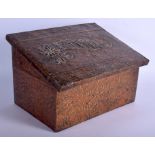 AN ARTS AND CRAFTS COPPER SLIPPER BOX decorated with foliage. 38 cm x 31 cm.