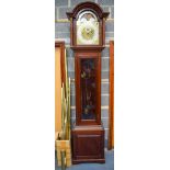A RARE LARGE ANTIQUE MOSONIC GRANDFATHER CLOCK of monumental proportions, with revolving moon apertu