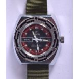 A VINTAGE ORION BLACK DIAL MILITARY SEAL WRISTWATCH with red outer banding. 4.25 cm wide.