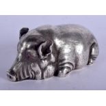 A CONTINENTAL SILVER AND RUBY FIGURE OF A STYLISED HOG. 3.4 oz. 9 cm x 4.5 cm.