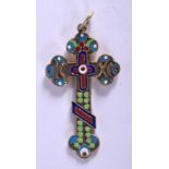 A CONTINENTAL SILVER AND ENAMEL CROSS PENDANT. 6.5 cm x 2.75 cm.