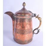 A LARGE 19TH CENTURY MIDDLE EASTERN COPPER KUFIC EWER decorated with foliage. 31 cm x 25 cm.