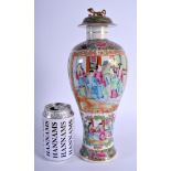 A LARGE 19TH CENTURY CHINESE CANTON FAMILLE ROSE VASE AND COVER Qing. 31 cm high.