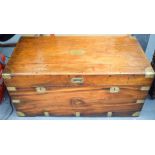 AN EARLY 20TH CENTURY CHINESE CARVED WOOD CHEST with brass mounts. 48 cm x 103 cm.