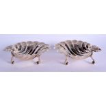 A LOVELY PAIR OF EARLY 20TH CENTURY SILVER SALTS by Harrison Fisher. London 1910. 12 oz. 12 cm x 10